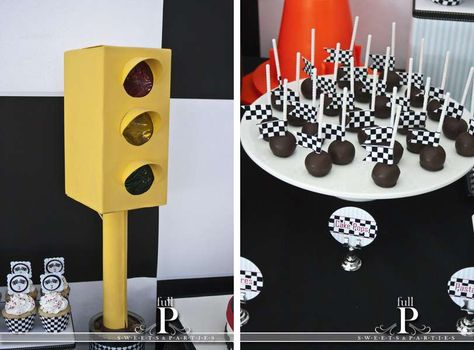 Race Car Party Birthday Party Ideas | Photo 5 of 17 | Catch My Party Racing Theme Cake Pops, Dirt Bike Cake Pops, Racing Cake Pops, Race Car Cake Pops, Car Cake Pops, Car Birthday Party Ideas, Race Car Birthday Party Ideas, Cars Cake Pops, Dirt Bike Party