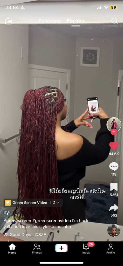 Dark Burgundy Knotless Braids, Boho Knotless Braids Burgundy, Summer Braids For Black Women Color, Summer Knotless Braids Colors, Boho Knotless Braids With Color Burgundy, Maroon Boho Knotless Braids, Color 99j Knotless Braids, Cute Braid Color Combos, Hair Color Combos Black Women Braids