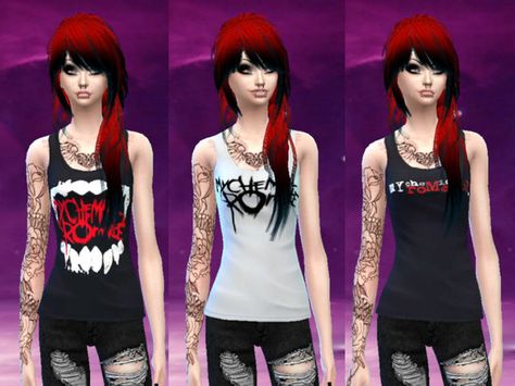 MaruChanBe's My Chemical Romance tops Sims 4 Cc My Chemical Romance, Rock Outfits For Women 80s, Emo Skirt, Sims 4 Cc Goth, Cc Clothes, Alt Clothes, Emo Girl, Sims 4 Cc Folder, Scene Outfits