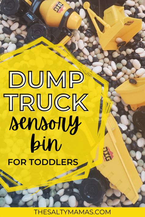 trucks in a bean-filled bin; text overlay: dump truck sensory bin Digger Sensory Bin, Truck Sensory Bin, Spring Sensory, Sensory Activities For Preschoolers, Educational Toddler Activities, Transportation Preschool, Halloween Sensory, Sensory Activities Toddlers, Toddler Art Projects