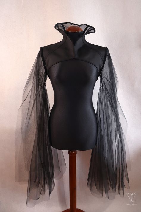 Bolero, customizable - black mesh & tulle - Maleficarum - evil queen jacket, gothic steampunk, villain costume, Maleficent Gothic Steampunk Outfits, Witch Aesthetic Costume, Evil Queen Outfit, Witch Costume Aesthetic, Maleficent Aesthetic, Villain Costumes, Jazz Costumes, Shrugs And Boleros, Queen Costume