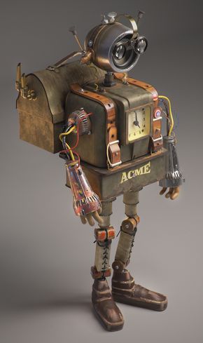 ArtStation - Acme, Anastasiia Radchenko Steampunk Robot Concept Art, Steam Punk Robot, Trash Robot, Vintage Robot Art, Robots Art, Steampunk Robots, Recycled Robot, Steampunk Robot, Vintage Robots