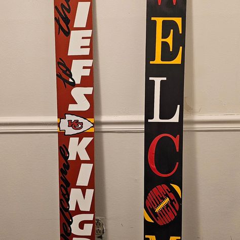 Lots of Kansas City Signs going out. Chiefs Kindom Door Hangers and Porch Leaners.. https://huntshandicrafts.etsy.com City Signs, Porch Leaners, City Sign, Door Hangers, Kansas City, Hangers, Kansas, Porch, Going Out