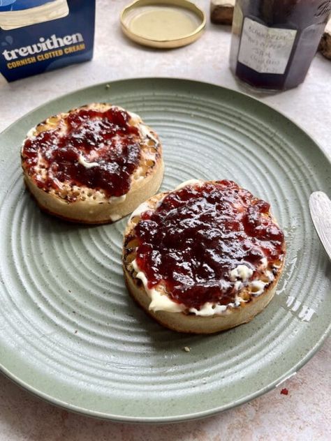 Crumpets with Clotted Cream & Jam - Trewithen Masala Chai Tea Recipe, Masala Chai Tea, Chai Tea Recipe, Lemon Loaf Cake, Cherry Tomato Pasta, Breakfast Hash, Roasted Cherry, Roasted Cherry Tomatoes, Clotted Cream