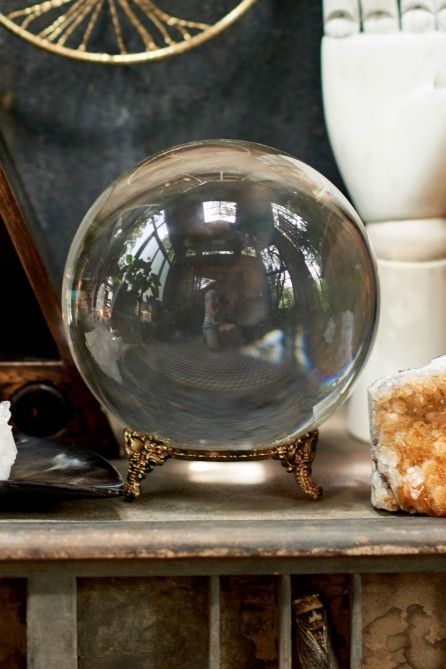 Glass Sphere with Stand - Earthbound Trading Co. $34.95 Witchy House, Earthbound Trading Company, Bohemian Sun, Magic Books, Halloween Mantel, December 01, Glass Sphere, Office Area, Mirror Mosaic