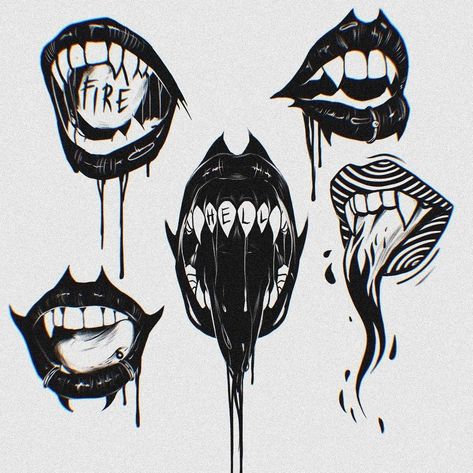 Portal Tattoos, Vamp Tattoo, Tattoo Ideas Women, Tongue Tattoo, Tattoo Planning, Shadow Creatures, Scary Tattoos, Mouth Drawing, Norse Tattoo