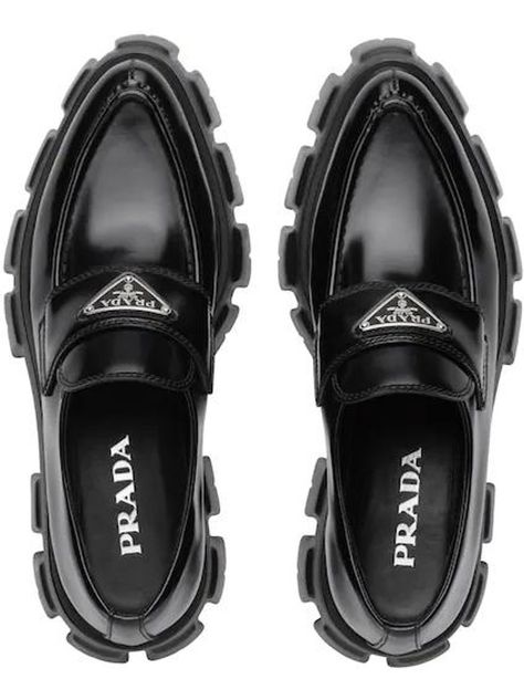 Prada Monolith, Pointed Loafers, Prada Loafers, Patent Leather Loafers, Platform Loafers, Triangle Logo, Prada Shoes, Leather Loafers, Mary Jane Sneaker