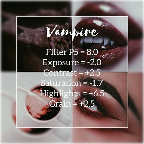 Witchy Vsco Filter, Overlay Pictures For Edits, Goth Vsco Filter, Vampire Filter Iphone, Filters On Instagram, Halloween Filters, Filters Aesthetic, Best Vsco Filters, Photo Hacks