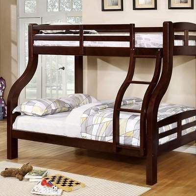 Harriet Bee Gellert Twin over Full Bunk Bed Harriet Bee Twin Full Bunk Bed, Solid Wood Bunk Beds, Trundle Mattress, Twin Over Full Bunk Bed, Full Bunk Bed, Wooden Bunk Beds, Wood Bunk Beds, Bunk Bed Designs, Full Bunk Beds