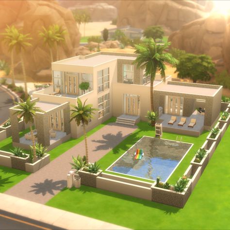 Oasis Springs Modern House Sims 4, Sims 4 Houses Oasis Springs, Sims Modern Mansion, The Sims 4 Houses Ideas Modern, Sims4 Modern House, Modern Sims 4 House Design, Sims Houses Ideas, Sims Home Ideas, Modern Sims House