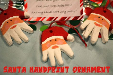 Potpourri Mommy: Santa Handprint Ornaments Santa Handprint Ornament, Santa Handprint, Handprint Ornaments, Christmas School, Daycare Crafts, Preschool Christmas, Thanksgiving Crafts, Christmas Crafts For Kids, Holiday Diy