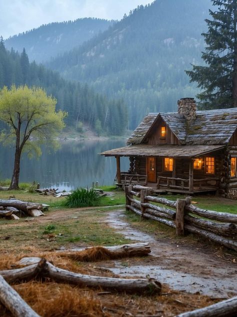 Log Cabin On Lake, Cute Cabins, Log Home Living, Cabin Aesthetic, Log Cabin Rustic, Forest Cottage, Cabin In The Mountains, Black And White Photo Wall, Lakeside Cabin