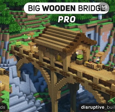 Minecraft Wooden Bridge Ideas, Bridge Ideas Minecraft Big, Minecraft Ideas Bridges, Minecraft Big Bridge Ideas, Minecraft Wooden Bridge, Big Bridge Minecraft, Pont Minecraft, Mc Bridge, Bridge Ideas Minecraft