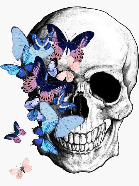 Anatomy Stickers Printable, Skulls With Butterflies, Butterfly Effect Aesthetic, Fragments Art, Skull With Butterflies, Skull Digital Art, Watercolor Anatomy, Butterflies Aesthetic, Clay Skull