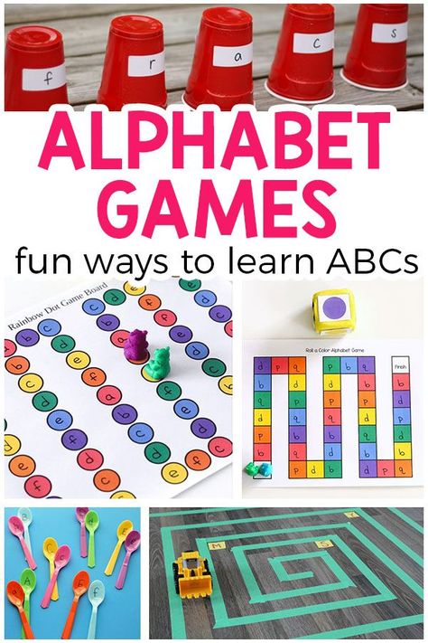 Alphabet games are a great way to teach the alphabet to preschoolers and kindergarten students! Games To Teach Letter Recognition, Fun Alphabet Games, Alphabet Games For Kindergarten, Teach Alphabet, Letter Recognition Games, Games For Preschool, Kindergarten Alphabet, Letter Recognition Activities, Alphabet Kindergarten