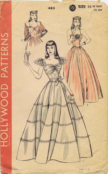 Hollywood Patterns, 1940s Evening Dresses, Vintage Hollywood Fashion, Evening Dress Pattern, Wwii Fashion, Vintage Fashion Sketches, Prom Dress Pattern, Vintage Dress Design, Evening Dress Patterns