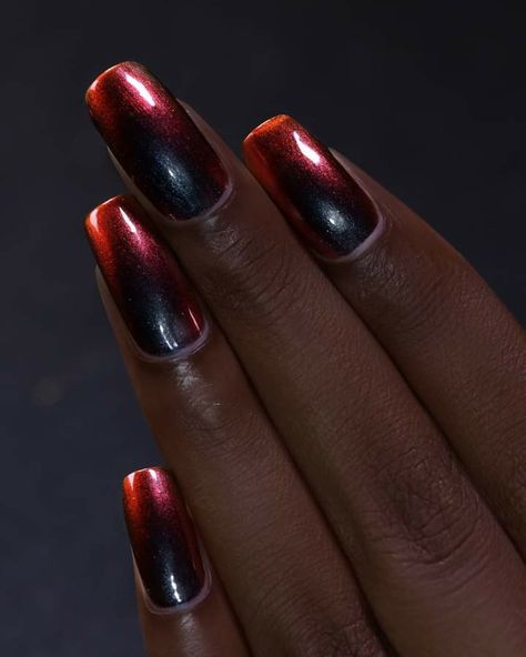 A magical Ultra Chrome unlike any other! 😍 Eclipse is a mystifying midnight black Ultra Chrome™ with a fiery red color shift! Would you wear #ILNPEclipse? ❤ Nail Designs Red And Black, Red Gothic Nails, Nail Designs Red, Red Nail Design, Red Gothic, Gothic Nails, Office Job, Red Nail Designs, Fiery Red