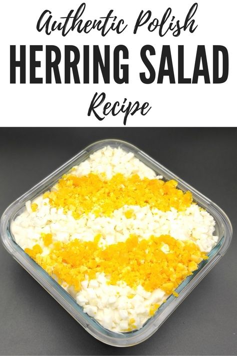 Looking for Polish herring salad recipe? Check out this easy recipe for sledzie pod pierzynka, yummy layered herring salad. Polish Salads, Herring Salad Recipe, Herring Salad, Polish Breakfast, Polish Dishes, Polish Foods, Fish Cooking, Lithuanian Recipes, Salads Recipes