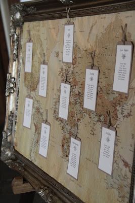 Vintage travel themed seat chart display with an old world map #wedding #diywedding #vintage #reception #seatingchart Travel Wedding Theme, Wedding Travel Theme, Vintage Travel Wedding, Vintage Travel Themes, Wedding Table Themes, Travel Themed Wedding, Travel Theme Wedding, Wedding Table Plan, Seating Plan Wedding