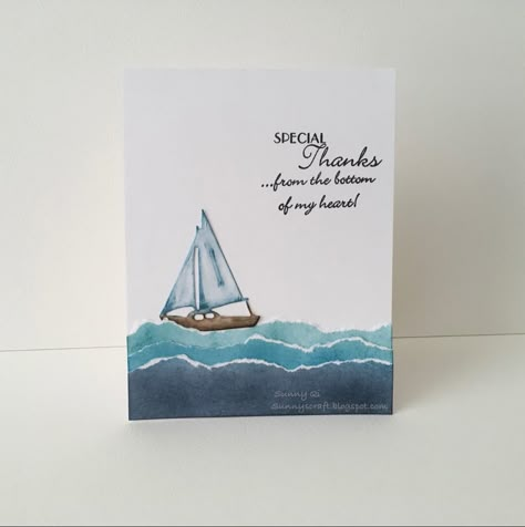 Boat Card Ideas, Sailing Boat Watercolour, Sailboat Birthday, Cards Diy Easy, Boat Card, Watercolor Boat, Calligraphy Cards, Birthday Card Drawing, Birthday Postcards