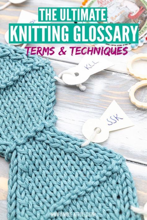 The ultimate glossary with all important knitting terms & techniques. Links to tutorials and videos for each knitting stitch and knitting abbreviations. Sometimes knitting patterns can be cryptic and difficult to decipher. This glossary will show you what these terms really mean and how to knit them as a beginner. #knitting #knittingpattern #knit #diy Nimble Needles, Knitting Increase, Knitted Stitches, Intermediate Knitting Patterns, Knitting Abbreviations, Craft Cupboard, Knitting Terms, Advanced Knitting, Knitting Crafts