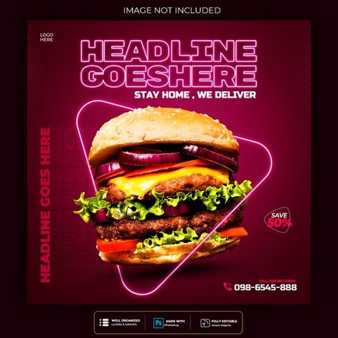 Food Marketing Design, Neon Food, Neon Poster, Food Social Media, Restaurant Social Media, Pizza Design, Instagram Banner, 타이포그래피 포스터 디자인, Food Menu Design