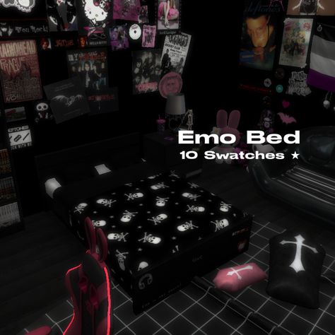 Grunge Bed, Emo Room Decor, Sims 4 Cc Goth, Sims Finds, Sims 4 Beds, Sims 4 Family, Sims 4 Bedroom, Cc Furniture, Sims 4 Mm Cc