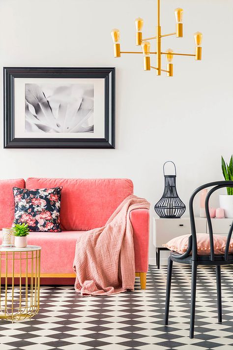 Decorating with Living Coral - Pantone Colour of the Year 2019 | Create Perfect | Luxury Interior Design | London UK Pink Sofa Living Room, Kitchen Open Concept, Coral Pantone, Coral Interior, Affordable Interior Design, Pink Living Room, Furniture Gallery, Pink Sofa, Living Coral