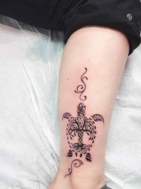 Sea Turtle Tree Of Life Tattoo, Turtle Tree Of Life Tattoo, Shoulder Turtle Tattoo, Calve Tattoos For Women, Turtle Foot Tattoo, Polynesian Turtle Tattoo, Sea Turtle Tattoos, Turtle Symbolism, Small Turtle Tattoo