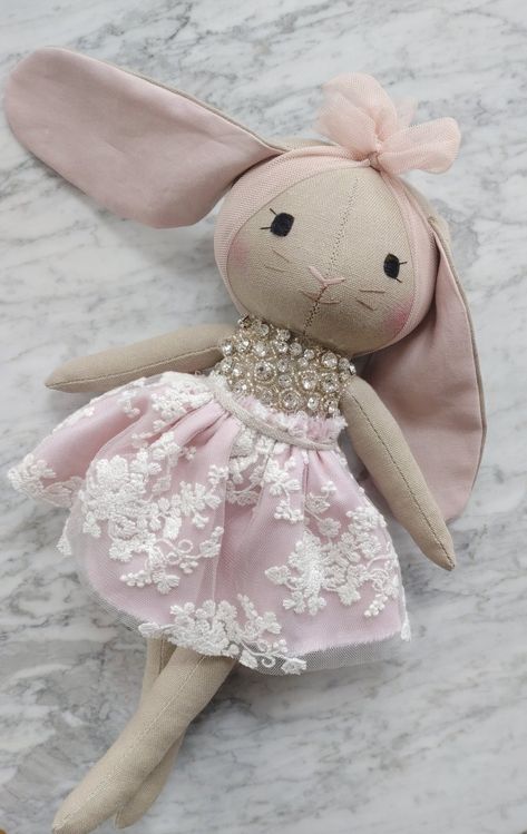 Kids Dresser Decor, Bunny Rag Doll Pattern Free, Rabbit Rag Doll, Stuffed Rabbits Handmade, Taggie Toys, Fairy Rag Dolls Handmade, Fairy Rag Doll, Diy Rag Dolls, Doll Making Patterns