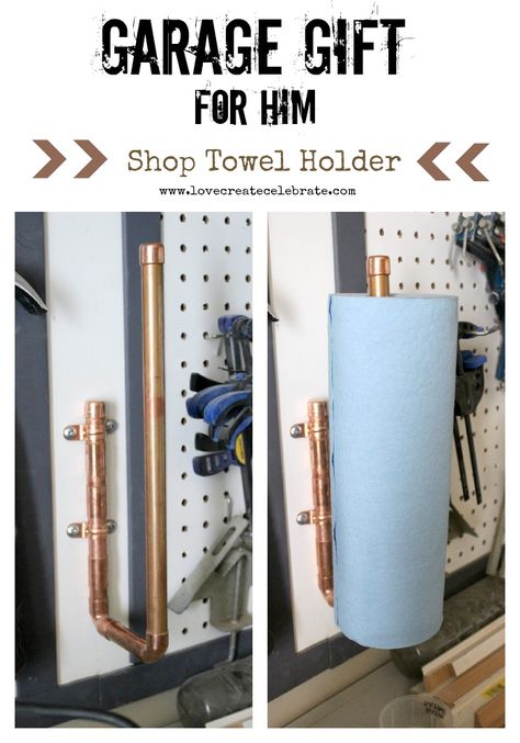 Looking for a quick and easy project for him?! I’m always at a loss when it comes to thinking up… Shop Towel Holder, Garage Gift, Diy Gifts For Him, Quick Diy, Burlap Pillows, Towel Holder, Cool Diy Projects, Easy Gifts, Bedroom Diy