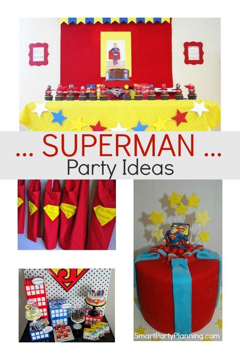 Selection of awesome Superman party ideas that the kids will love for their birthday parties. Filled with ideas for decoration, food and easy DIY to create the perfect superhero vibe. Simple ideas creates an amazing space that the boys will go nuts over. Superman Birthday Party Decorations, Superman Party Ideas, Superman Party Decorations, Superhero First Birthday, Heroes Party, Superman Birthday Party, Superman Party, Dollar Diy, Superman Birthday