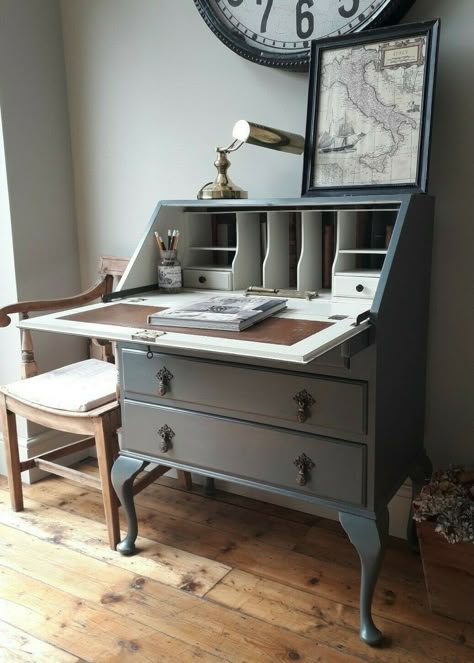 Vintage Painted Farrow and Ball Bureau/study/computer desk /chest of drawers | eBay Ikea Desks, Vintage Secretary Desk, Study Computer, Vintage Writing Desk, Antique Writing Desk, Desks Office, Upscale Furniture, Desk Inspiration, Desk In Living Room