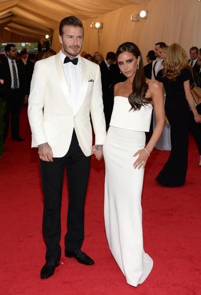 David Beckham, Victoria Beckham  | Men's Style at the Met Gala David Beckham Wedding, Victoria Beckham Wedding, Beckham Wedding, Lanvin Dress, White Tux, Victoria And David, Prada Dress, Victoria Beckham Dress, David And Victoria Beckham