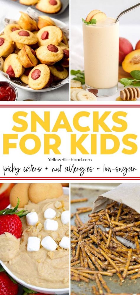 When the kids are hungry, they’ll make sure you know it! I’ve compiled a list of snacks for kids that are my go-to. No matter what your kids’ needs are, I’ve got you covered! Whether you have a picky eater, a child with a nut allergy, or are looking for sugar-free snack options. #snacks #kidssnacks #kidrecipes #summerecipes Snacks For Picky Eaters, List Of Snacks, Protein Snacks For Kids, No Sugar Snacks, Sugar Free Kids, Nut Free Snacks, Low Sugar Snacks, Sugar Free Snacks, Nut Allergy