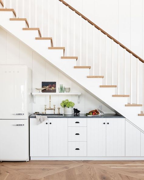 W Design Collective on Instagram: “The cutest kitchenette under the stairs in our clients’ barn. #wdesigncollective Design: Marianne Brown @hollomaninteriors…” Kitchen Under Stairs, W Design Collective, تحت الدرج, Utah House, Stairs In Kitchen, W Design, Stair Case, Lodge Style, Bed In Closet