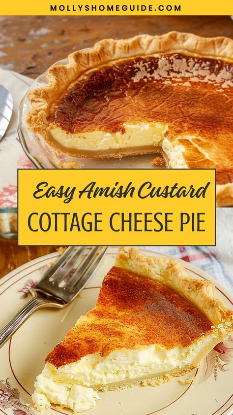 Amish Cottage Cheese Pie, Dessert Recipes With Cottage Cheese, Cottage Cheese Custard, Amish Custard, Cottage Cheese Pie Recipe, Cottage Cheese Pie, Low Calorie Pancakes, Cheese Pie Recipe, Cottage Cheese Desserts