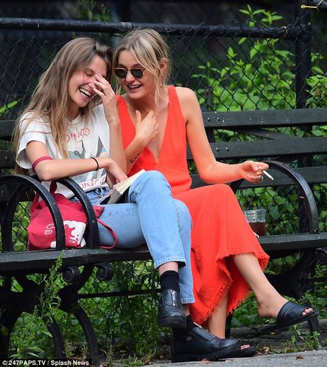 Out and about: Model Paige Reifler, right, was spotted out and about in New York City with a female pal on Thursday, amid rumours that she has rekindled her romance with Harry Styles Paige Reifler Style, Harry Styles After, Paige Reifler, Paparazzi Pics, Plunging Dress, Blonde Ponytail, Plunge Dress, Chanel Model, East Village