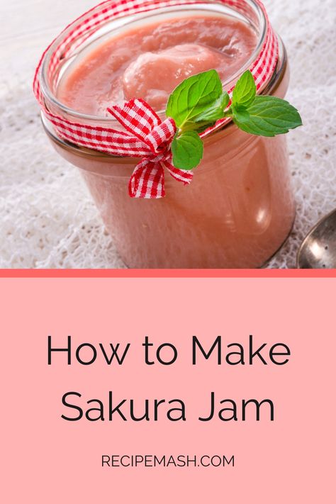 This Sakura Jam recipe is a Japanese Cherry Blossom Jam made with petals and Sakura extract. It is similar to rose petal jam. It has a light delicate flavor and is great on bread or anything you would serve with jelly or jam. #RecipeMash #sakrua #jam Cherry Blossom Recipe, Rose Petal Jam, Healthy Snack Bars, M&m Recipe, Unflavored Gelatin, Food Content, Asian Grocery, How To Make Jam, Jam Recipe