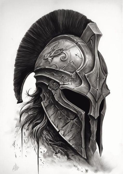 Spartan Helmet Tattoo, Gladiator Tattoo, Helmet Drawing, Helmet Tattoo, Spartan Tattoo, Greek Mythology Tattoos, Snake Tattoo Design, Warrior Tattoos, Spartan Helmet