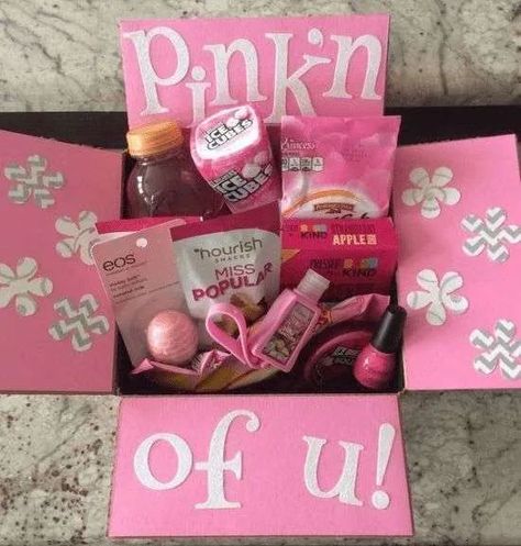 Mother's Day care package ideas: pinkin' of you Bff Birthday Gift, Bff Birthday, College Care Package, Cute Birthday Gift, Care Packages, Military Wife, Birthday Gifts For Best Friend, Pink Box, Bff Gifts