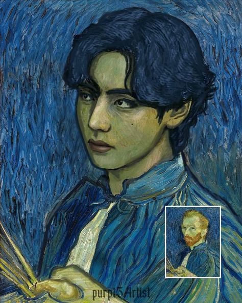 Vincent Van Gogh Fanart, Thv Drawing, Loving Vincent, Taehyung's Art, Watercolor Art Face, Butterfly Art Painting, Arte Van Gogh, Taehyung Fanart, Van Gogh Art