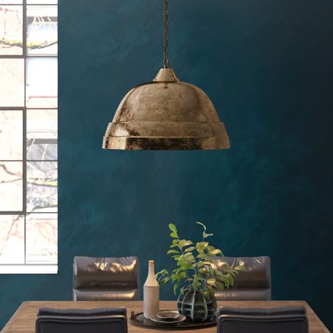 Steelside™ Dresden 1 - Light Single Dome Pendant | Wayfair Brass Fixtures, Sand Casting, Distressed Painting, Sloped Ceiling, Dresden, Light Shades, Ceiling Pendant Lights, Light Bulbs, Industrial Style