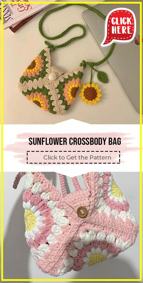 crochet Sunflower Crossbody Bag easy pattern  - Easy Crochet Sunflower Crossbody Bag Pattern for Beginners. Click to Get the Pattern #Bag #crochet #crochetpattern
 via @shareapattern.com Crochet Body Cross Bag, Crochet Sunflower Purse Free Pattern, Sunflower Bag Crochet Pattern Free, Crochet Cross Bag Pattern Free, Crochet Flower Purse Free Pattern, Crochet Flower Bag Pattern Free, Sunflower Tote Bag Crochet, Crochet Bag Pattern Free Easy Handbags, Cross Body Bag Crochet Pattern