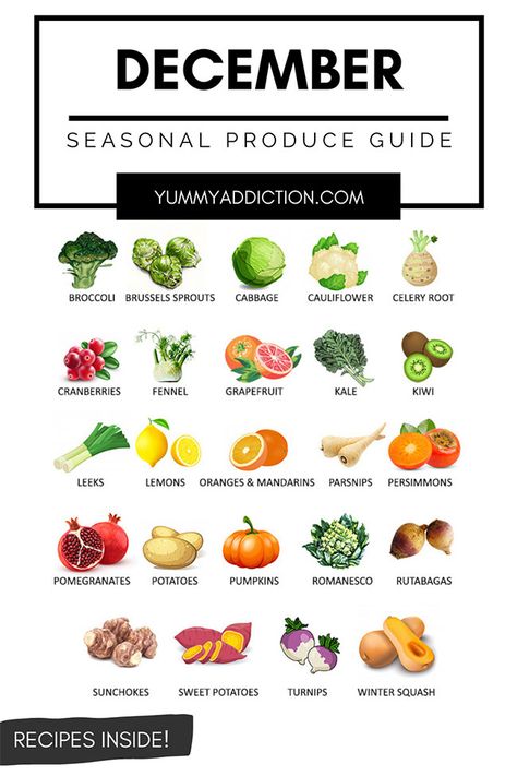 A seasonal produce guide highlighting fruits and vegetables that are at their best in December. Tips on how to use them and recipes inside! #produce #december #vegetables #fruits #seasonal Healthy Ground Chicken Recipes, Fruits And Vegetables In Season, Healthy Ground Chicken, One Pan Dinners, Vegetables In Season, Seasonal Produce Guide, Vegetable Chart, Winter Squash Recipes, Persimmon Recipes