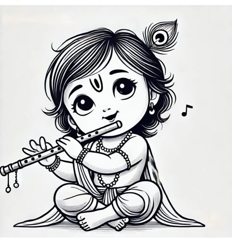 Krishan Ji Drawings, Baby Krishna Painting, Baby Krishna Drawing, Wallpapers Of God, Krishna Janmashtami Drawing, Janmashtami Drawing, God Drawings, Yashoda Krishna, Krishna Tattoo