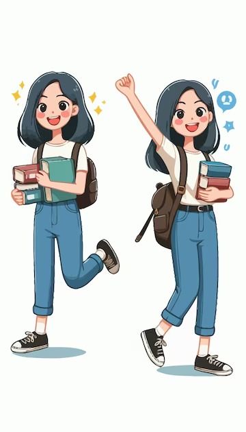 Premium Vector | A cartoon drawing of a girl with a book in her hand Students Illustration, Studying Girl, Creative Book Cover Designs, Drawing Of A Girl, Creative Book Covers, Student Cartoon, School Illustration, Student Drawing, Student Girl