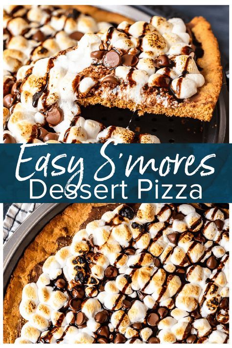 Dessert Pizza Recipe Easy, Smores Pizza, Easy Dessert Pizza, Dessert Pizza Recipe, Pizza Sweet, Fluffy Marshmallows, Easy Smores, Dessert Pizza Recipes, Smores Dessert