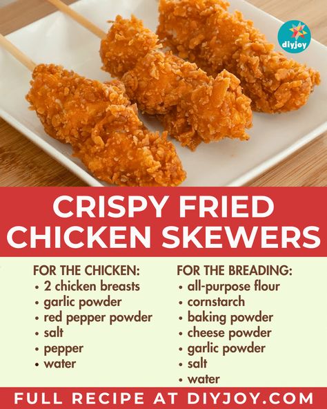 Best Crispy Fried Chicken Skewers Chicken On Skewers, Deep Fry Chicken, Easy Chicken Stir Fry Recipe, Easy Baked Chicken Thighs, Chicken Stir Fry Recipe, Easy Chicken Stir Fry, Skewer Sticks, Chicken Skewer Recipe, Stir Fry Recipes Chicken