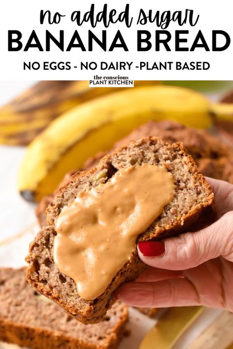 Banana Bread Egg Free, Easy Healthy Bread Recipe, Banana Bread Without Sugar, Banana Bread No Eggs, No Sugar Banana Bread, Pineapple Banana Bread Recipe, Low Sugar Banana Bread, Oat Flour Banana Bread, Vegan Banana Bread Easy